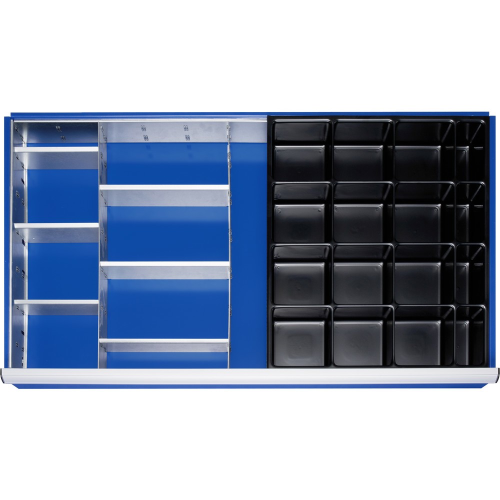 Produktabbildung: RAU Einteilungsset für Schublade, HxBxT 90 x 1.055 x 560 mm, mit 4-tlg. Rasterleisten-Set und 3 Trennwände, Grösse XXL für Fronthöhe 120-360 mm