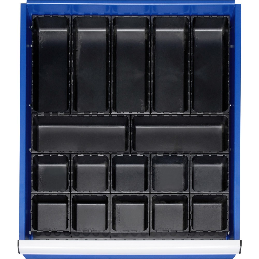 Produktabbildung: RAU Einteilungsset für Schublade, HxBxT 48 x 490 x 560 mm, mit Bodenplatte und 10 Boxen, Grösse L für Fronthöhe 60-360 mm