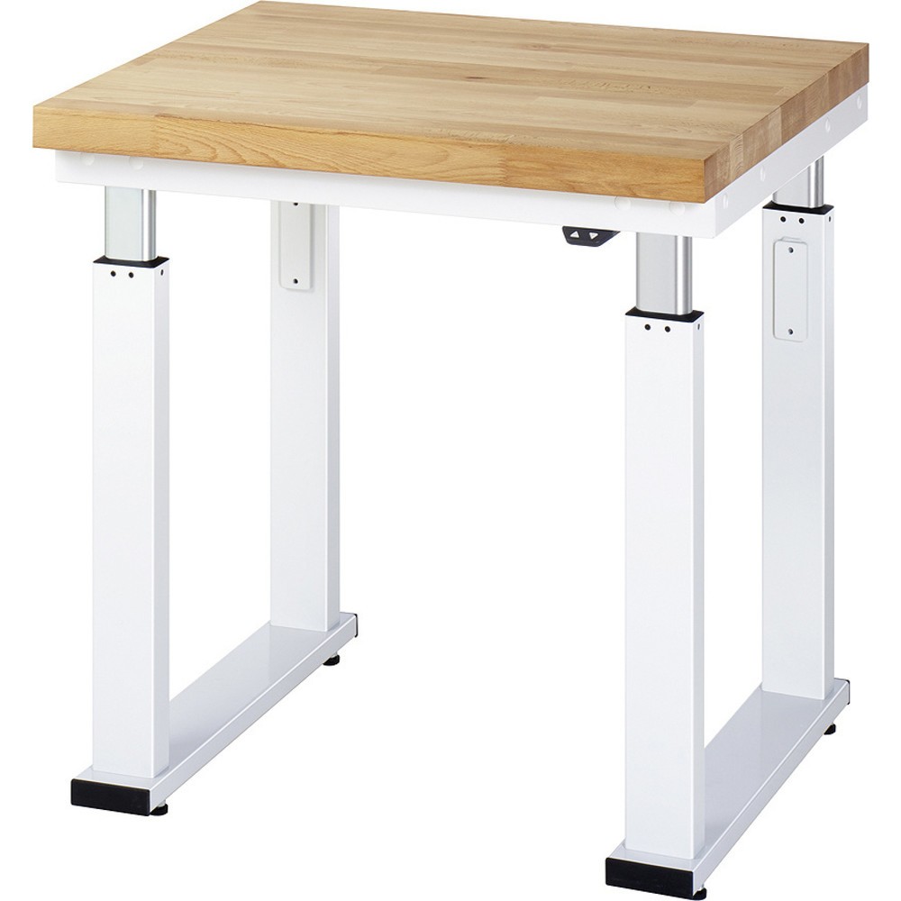 Produktabbildung: RAU elektrisch höhenverstellbare Werkbank Serie adlatus 600, HxBxT 740-1.140 x 750 x 700 mm, Arbeitsplatte Buche