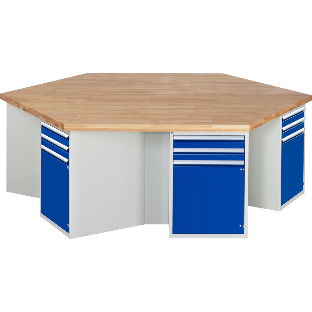 Illustration du produit: RAU Établi de groupe série 4000, 6 caissons + socle, HxlxP 890 x 2 700 x 2 340 mm, x tiroirs extractibles à 100 %, 1 tablette