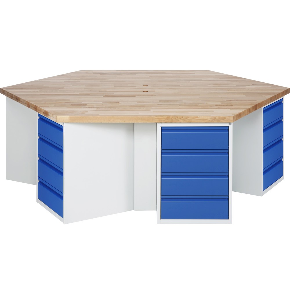 Illustration du produit: RAU Établi de groupe série 4000, 6 caissons, HxlxP 890 x 2 700 x 2 340 mm, x tiroirs extractibles à 90 % avec rebord de poignée 24 x 180 mm