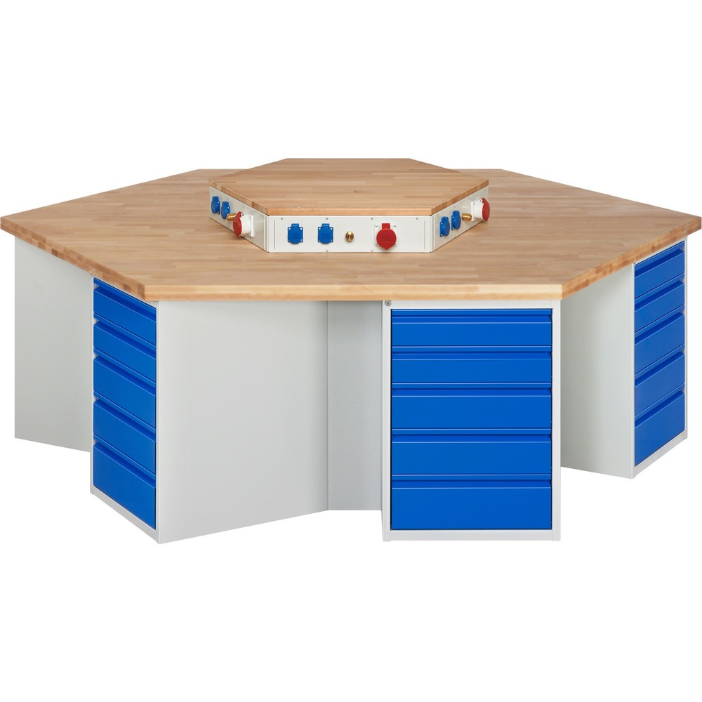 Illustration du produit: RAU Établi de groupe série 4000, rehausse d'alimentation, 6 caissons, HxlxP 840 x 2 700 x 2 340 mm, x tiroirs extractibles à 90 % 12 x 120 mm, 12 x 150 mm, 6 x 180 mm