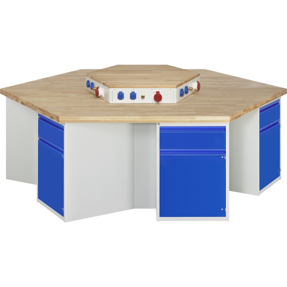 Illustration du produit: RAU Établi de groupe série 4000, rehausse d'alimentation, 6 caissons + socle, HxlxP 890 x 2 700 x 2 340 mm, x tiroirs extractibles à 90 % avec rebord de poignée, 1 tablette
