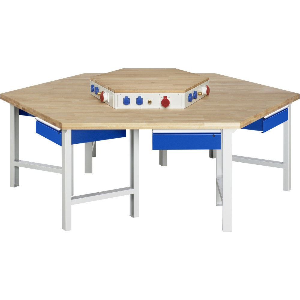 Illustration du produit: RAU Établi de groupe série 4000, rehausse d'alimentation, HxlxP 840 x 2 700 x 2 340 mm, 6 tiroirs avec ErgoScript®