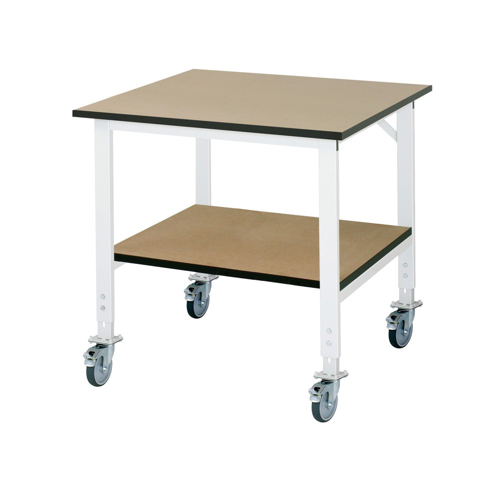 Illustration du produit: RAU Établi mobile réglable en hauteur série TOM avec tablette profondeur 795 mm, hauteur 910-1 230 mm, lxP 1 000 x 1 000 mm, Plan de travail en MDF