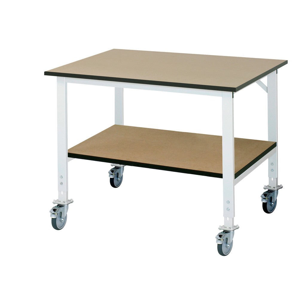 Produktabbildung Nr. 1: RAU Établi mobile réglable en hauteur série TOM avec tablette profondeur 795 mm, hauteur 910-1 230 mm, lxP 1 250 x 1 000 mm, Plan de travail en MDF