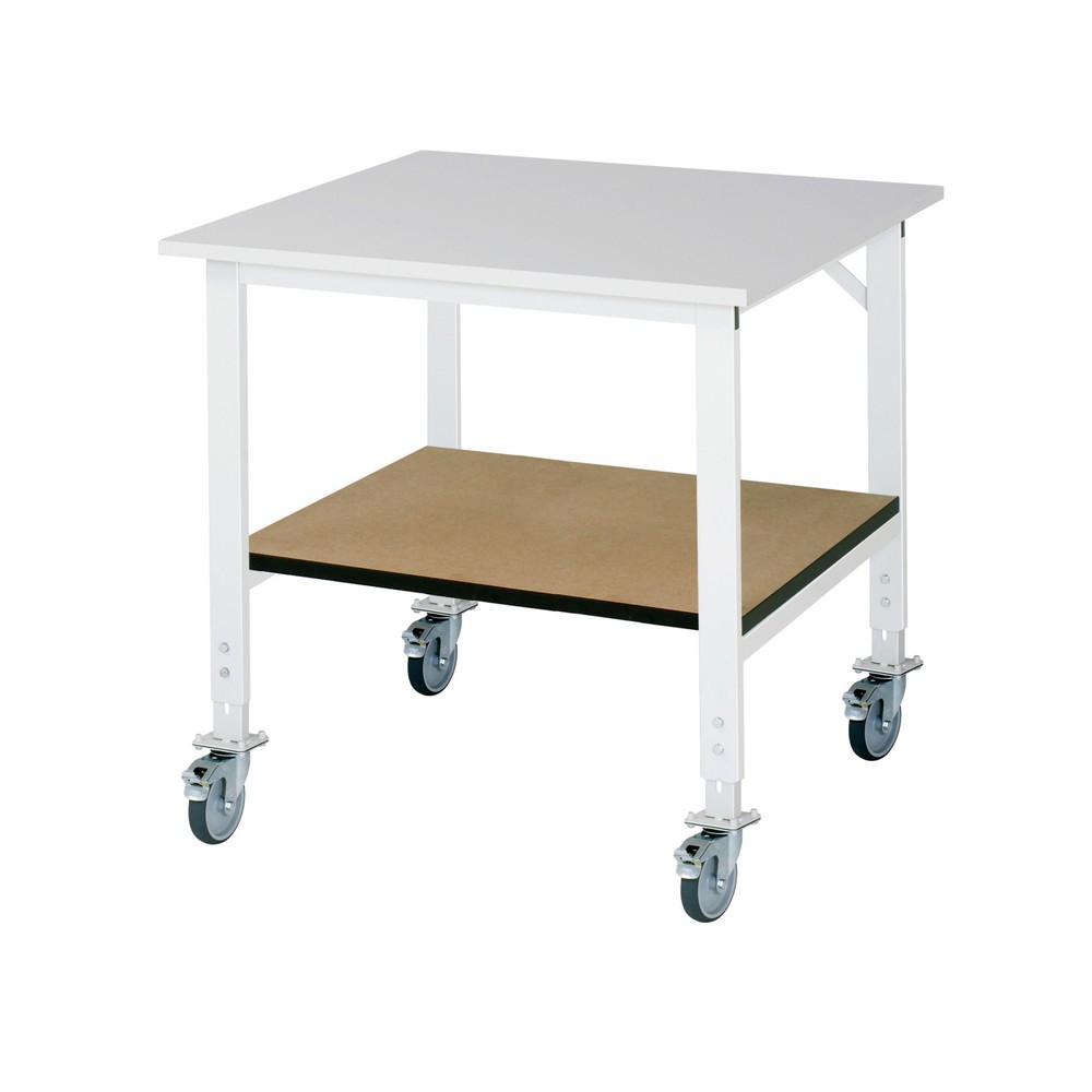 Produktabbildung Nr. 1: RAU Table de travail mobile réglable en hauteur Série TOM avec tablette profondeur 795 mm, hauteur 910-1 230 mm, lxP 1 000 x 1 000 mm, plan de travail avec revêtement en mélamine