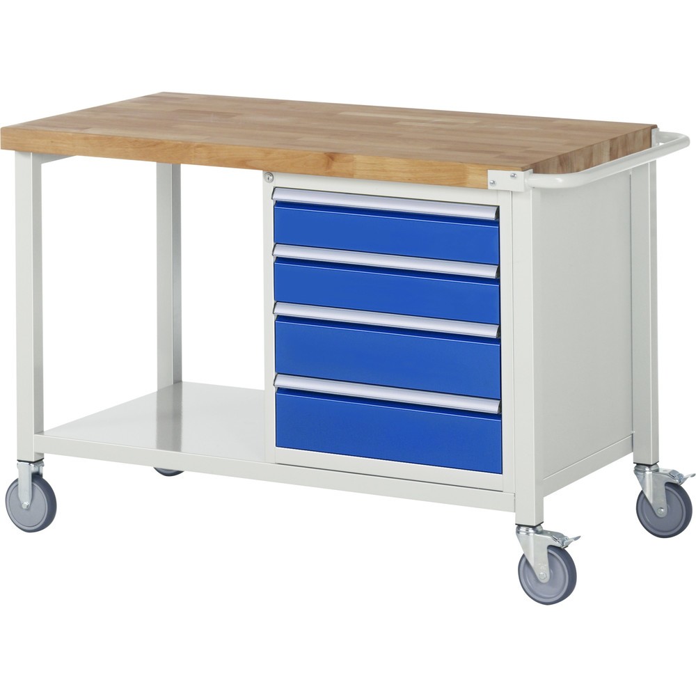Illustration du produit: RAU Établi mobile série 8000, HxlxP 880 x 1 250 x 700 mm, 1 caisson sous plateau, avec 4 tiroirs