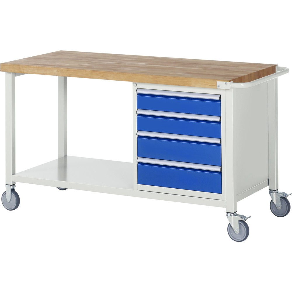 Illustration du produit: RAU Établi mobile série 8000, HxlxP 880 x 1 500 x 700 mm, 1 caisson sous plateau, avec 4 tiroirs