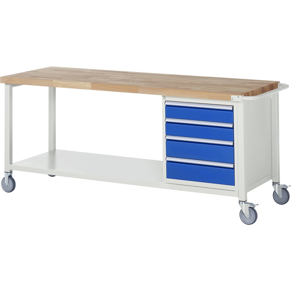 Illustration du produit: RAU Établi mobile série 8000, HxlxP 880 x 2 000 x 700 mm, 1 caisson sous plateau, avec 4 tiroirs