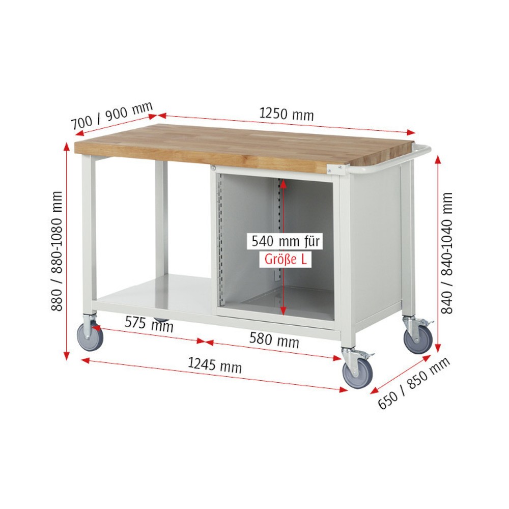 Produktabbildung Nr. 4: RAU Établi mobile série 8000, 1 tablette, HxlxP 880 x 1 250 x 700 mm, 3 tiroirs extractibles à 100 % 3 x 180 mm, capacité de charge des tiroirs 100 kg