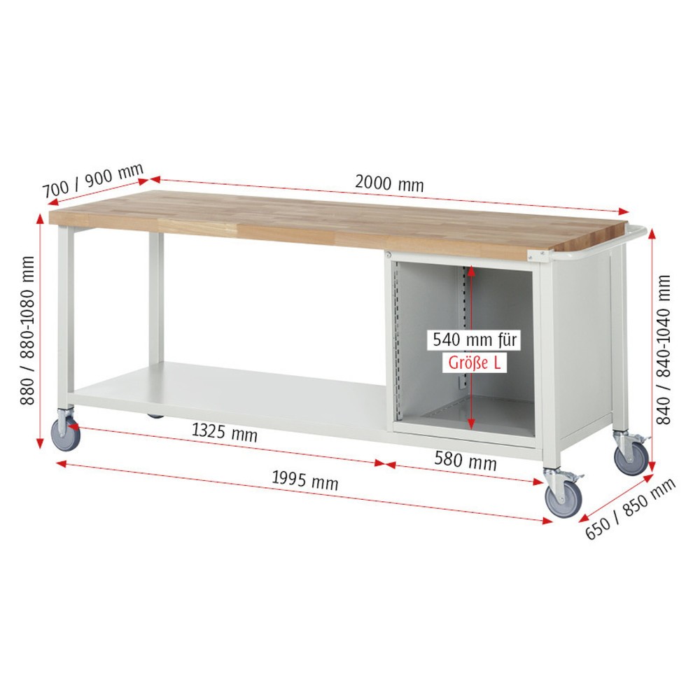 Produktabbildung Nr. 5: RAU Établi mobile série 8000, 1 tablette, HxlxP 880-1 080 x 2 000 x 900 mm, 3 tiroirs extractibles à 100 % 3 x 180 mm, capacité de charge des tiroirs 100 kg
