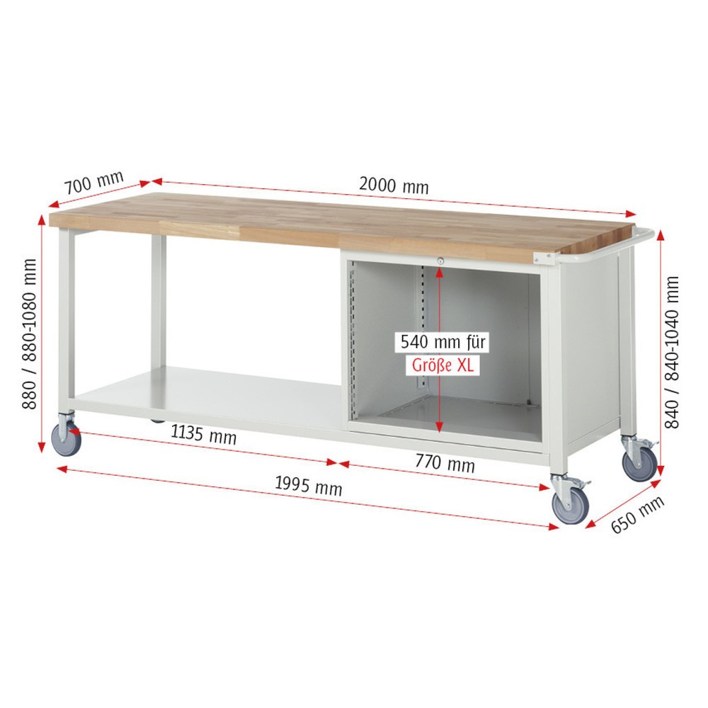Produktabbildung Nr. 4: RAU Établi mobile série 8000, 1 tablette, HxlxP 880-1 080 x 2 000 x 700 mm, 5 tiroirs extractibles à 100 %, capacité de charge des tiroirs 75 kg