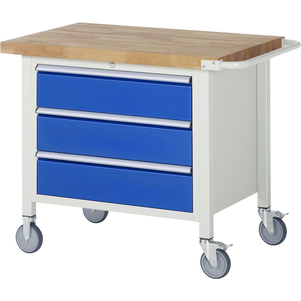 Illustration du produit: RAU Établi mobile série 8000, HxlxP 880-1 080 x 1 000 x 700 mm, 3 tiroirs extractibles à 100 % 3 x 180 mm, capacité de charge des tiroirs 75 kg