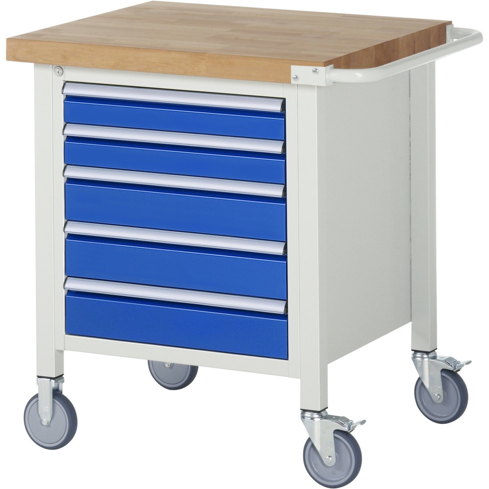 Illustration du produit: RAU établi mobile série 8000, 1 caisson, HxlxP 880-1 080 x 750 x 700 mm, 5 tiroirs 2 x 90, 3 x 120 mm