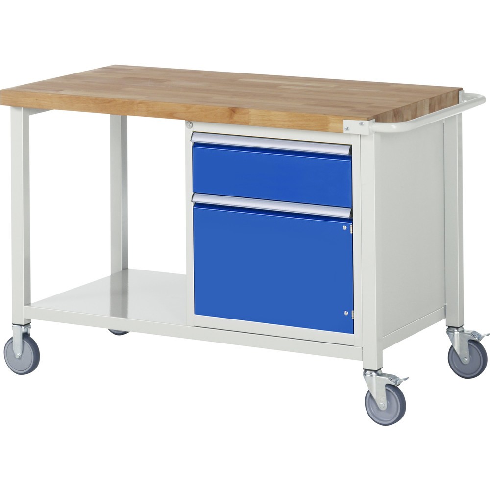 Illustration du produit: RAU Établi mobile série 8000, HxlxP 880 x 1 250 x 700 mm, 1 caisson sous plateau, avec 1 tiroir et 1 porte battante