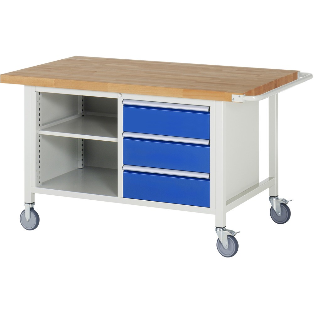 Produktabbildung Nr. 1: RAU Établi mobile série 8000, HxlxP 880 x 1 500 x 900 mm, 1 double caisson sous plateau, avec 3 tiroirs et compartiment de rangement