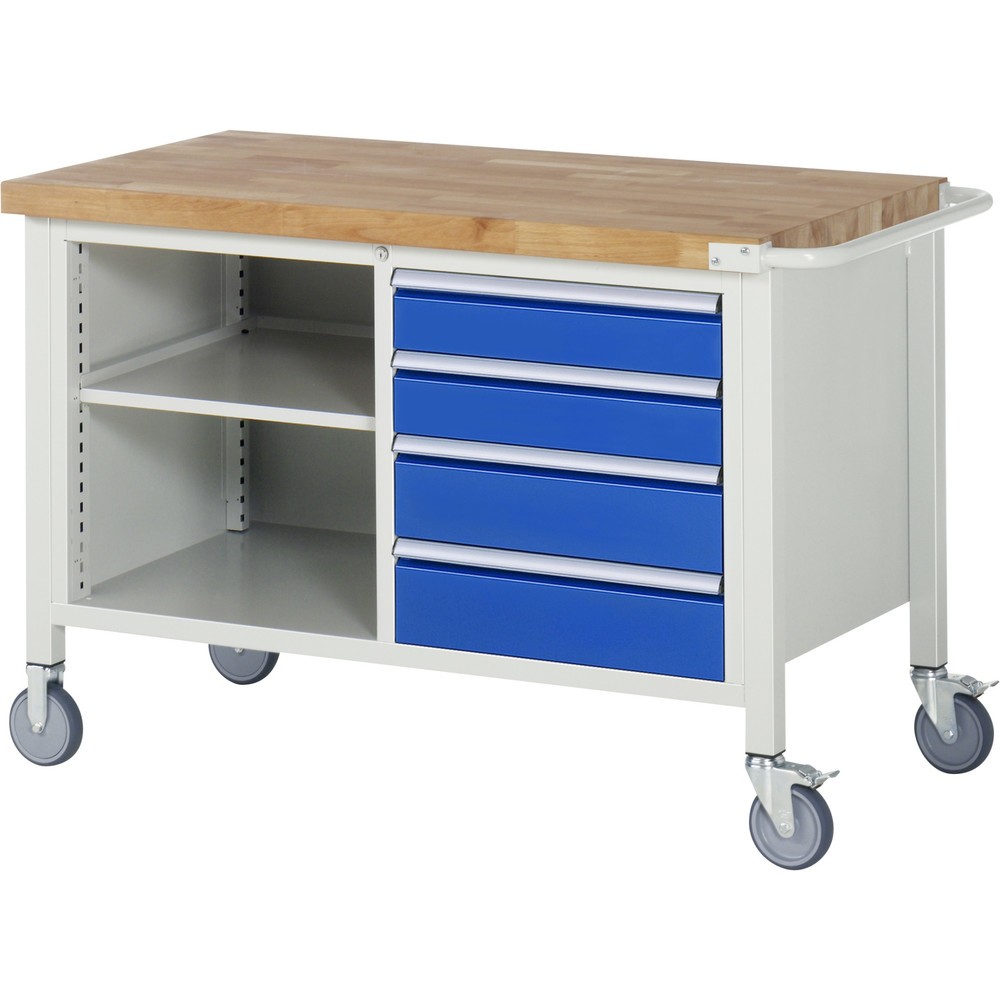 Produktabbildung Nr. 1: RAU Établi mobile série 8000, 1 caisson double, 1 tablette, HxlxP 880-1 080 x 1 250 x 700 mm, 4 tiroirs extractibles à 90 %