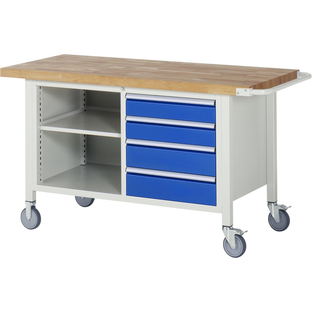 Produktabbildung Nr. 1: RAU Établi mobile série 8000, 1 caisson double, 1 tablette, HxlxP 880 x 1 500 x 700 mm, 4 tiroirs extractibles à 90 %