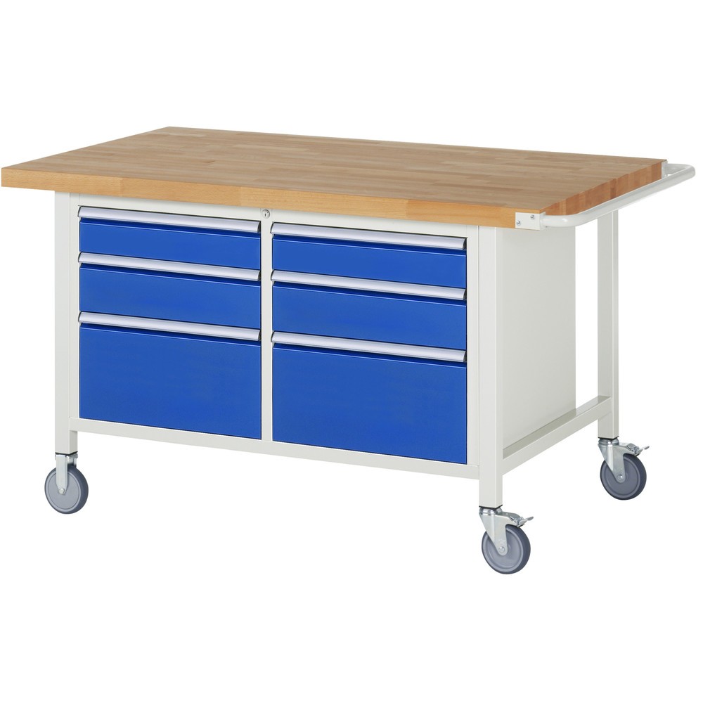 Illustration du produit: RAU Établi mobile série 8000, HxlxP 880 x 1 500 x 900 mm, 1 double caisson sous plateau, avec 6 tiroirs