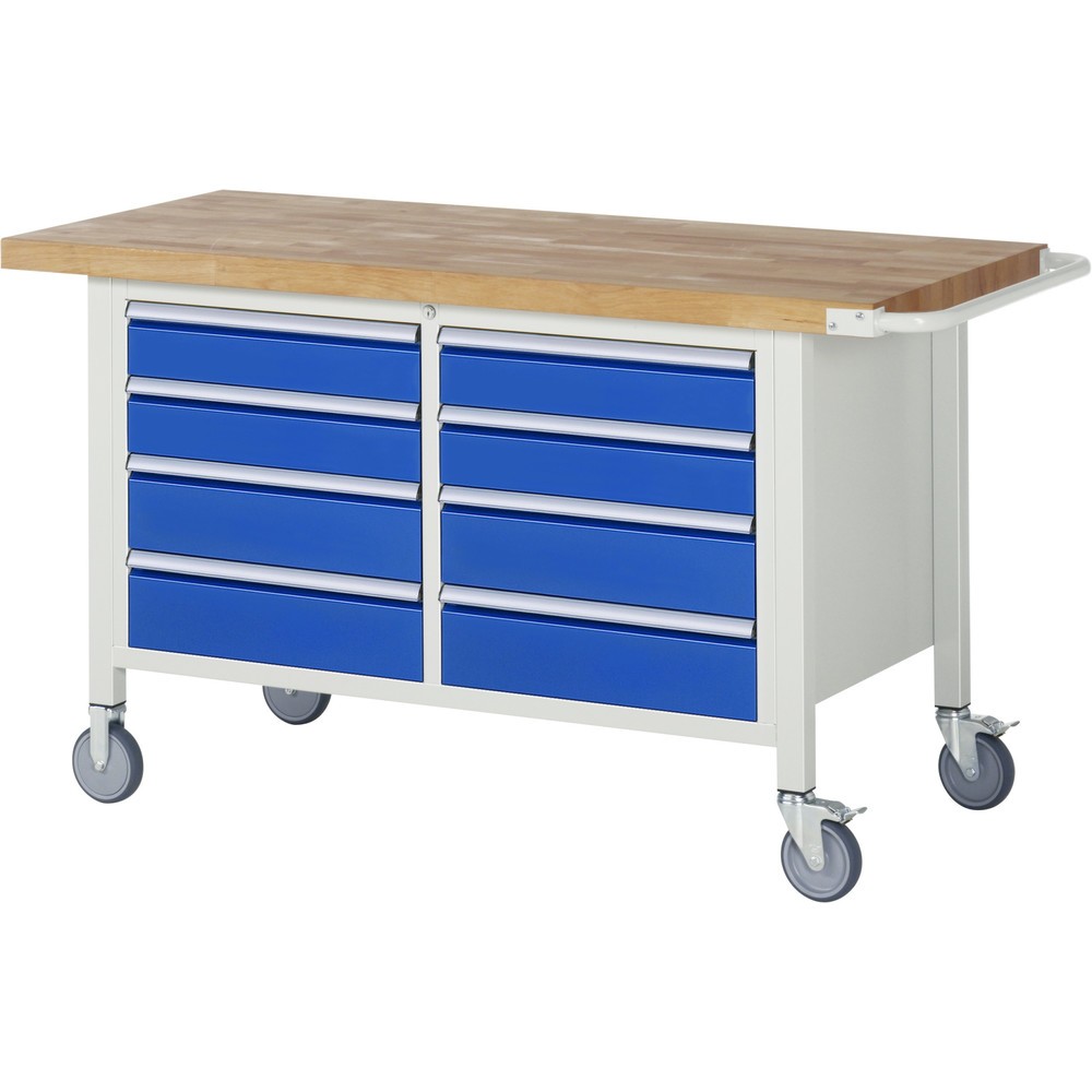 Illustration du produit: RAU Établi mobile série 8000, HxlxP 880 x 1 500 x 700 mm, 1 double caisson sous plateau, avec 8 tiroirs