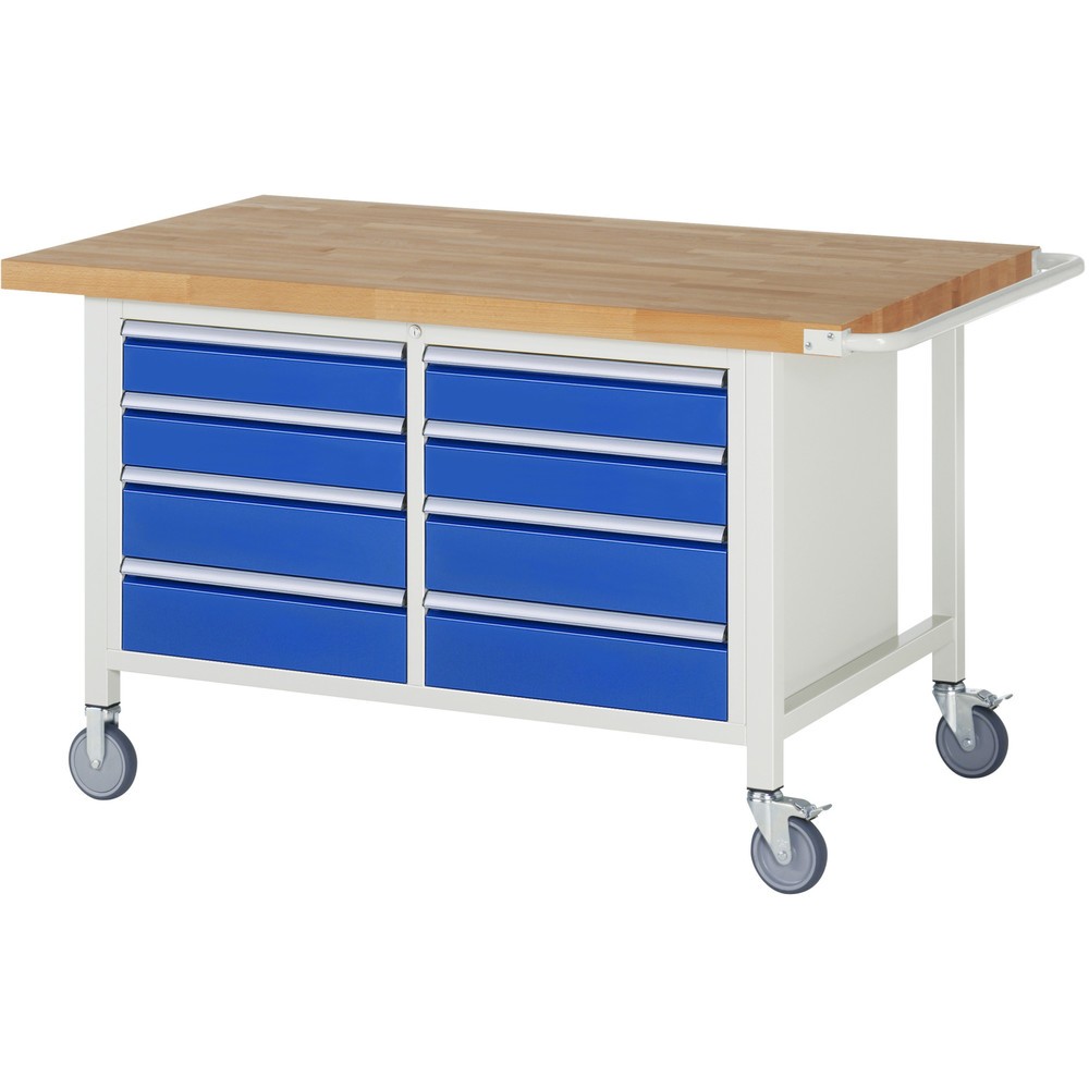 Illustration du produit: RAU Établi mobile série 8000, HxlxP 880 x 1 500 x 900 mm, 1 double caisson sous plateau, avec 8 tiroirs