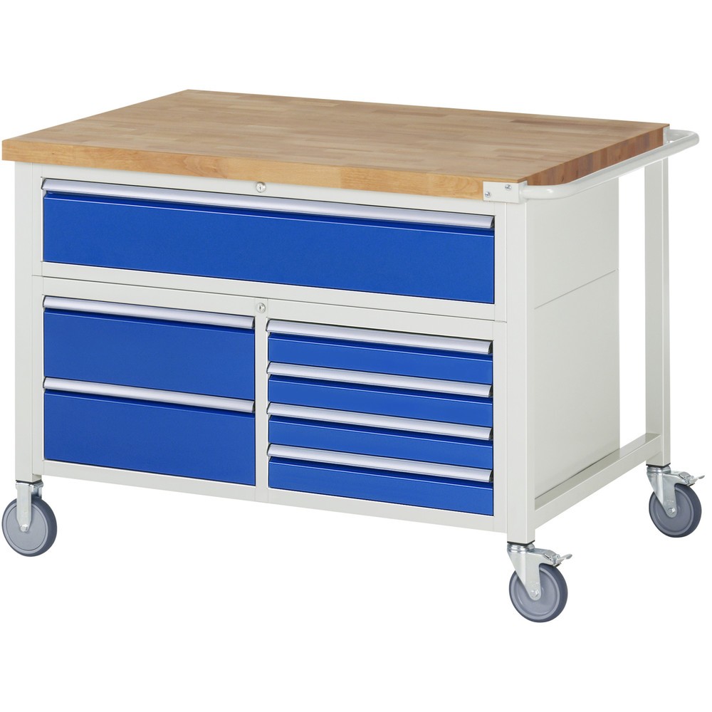 Illustration du produit: RAU Établi mobile série 8000, HxlxP 920 x 1 250 x 900 mm, 1 triple caisson sous plateau, avec 7 tiroirs