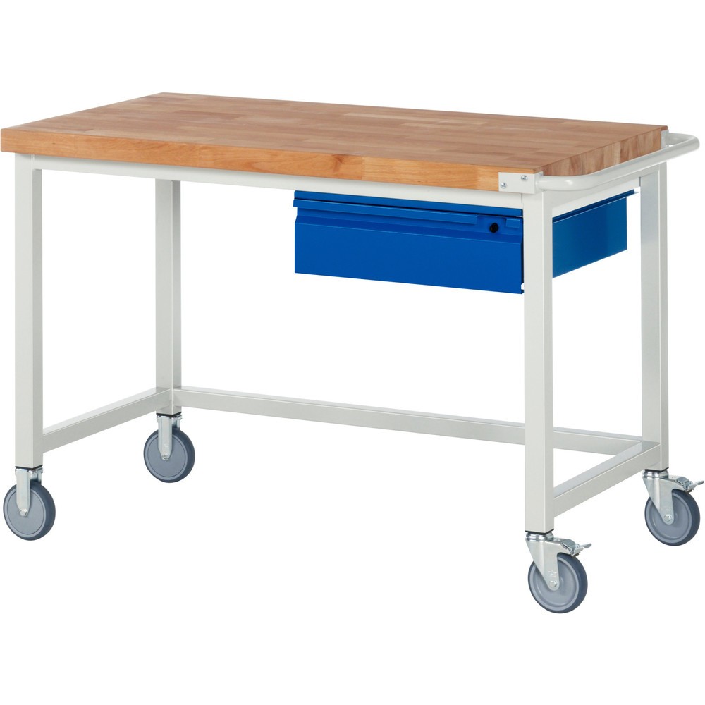 Illustration du produit: RAU Établi mobile série 8000, Plan de travail en hêtre massif, épaisseur 40 mm, HxlxP 880 x 1 250 x 700 mm, 1 tiroir 1 x 150 mm