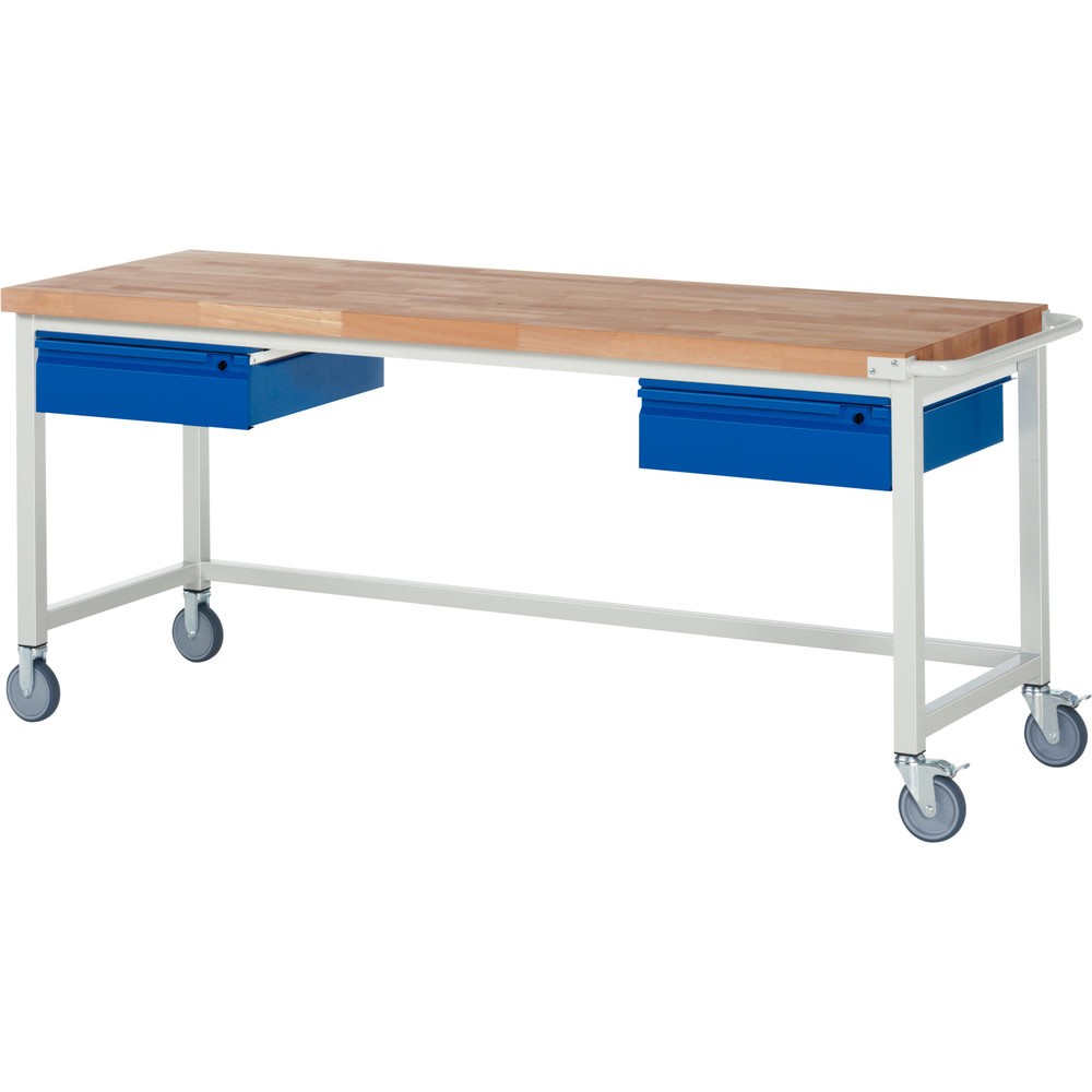 Produktabbildung Nr. 1: RAU Établi mobile série 8000, Plan de travail en hêtre massif, épaisseur 40 mm, HxlxP 880 x 2 000 x 700 mm, 2 tiroirs 2 x 150 mm