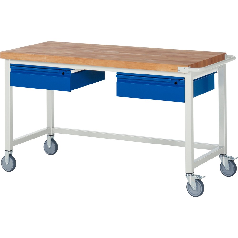 Produktabbildung Nr. 1: RAU Établi mobile série 8000, Plan de travail en hêtre massif, épaisseur 40 mm, HxlxP 880 x 1 500 x 700 mm, 2 tiroirs 2 x 150 mm