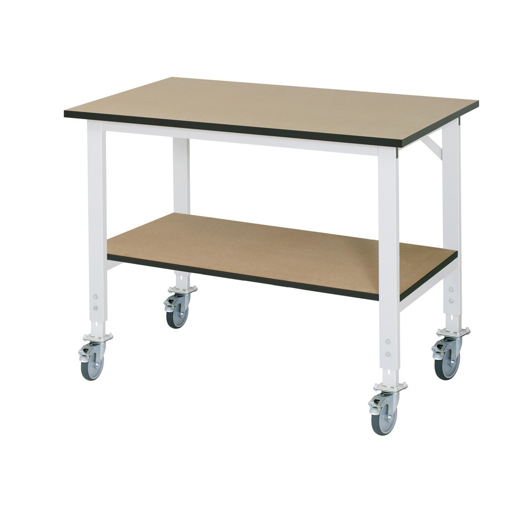 Illustration du produit: RAU Table de travail mobile réglable en hauteur Série TOM, HxlxP 760-1 080 x 1 250 x 800 mm, plan de travail en MDF