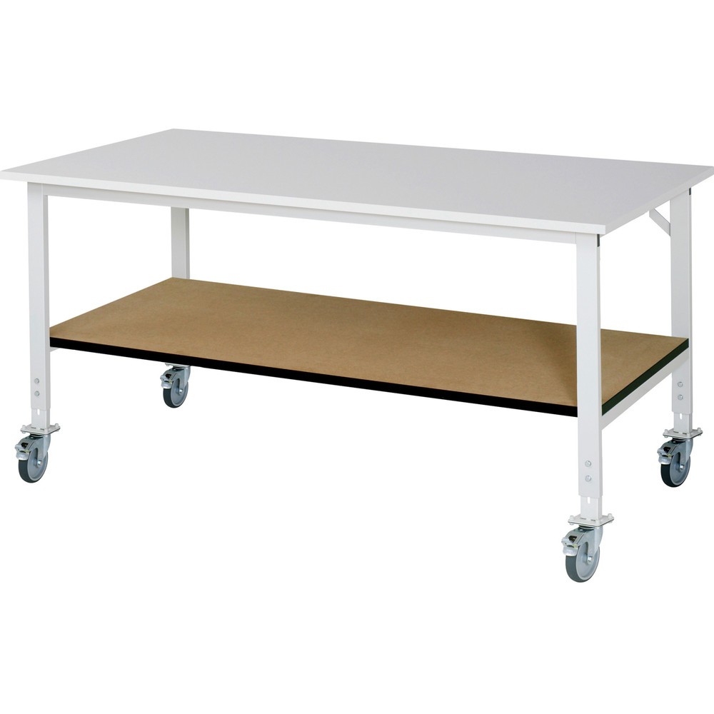 Illustration du produit: RAU Table de travail mobile réglable en hauteur Série TOM, HxlxP 760-1 080 x 2 500 x 1 000 mm, plan de travail avec revêtement en mélamine
