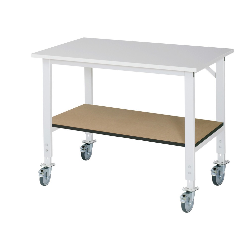 Illustration du produit: RAU Table de travail mobile réglable en hauteur Série TOM, HxlxP 760-1 080 x 1 250 x 800 mm, plan de travail avec revêtement en mélamine