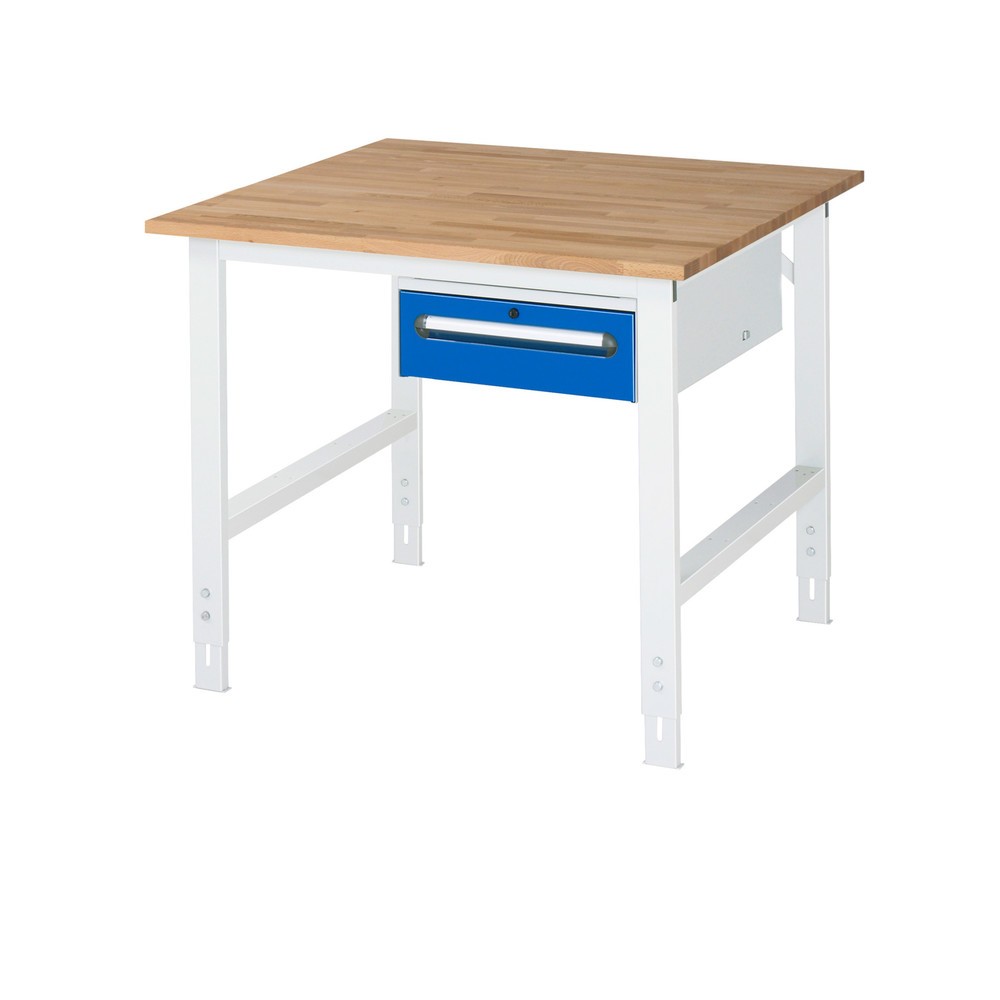 Produktabbildung Nr. 1: RAU Établi réglable en hauteur série TOM, HxlxP 760-1 080 x 1 000 x 1 000 mm, 1 tiroir, Plan de travail en hêtre massif