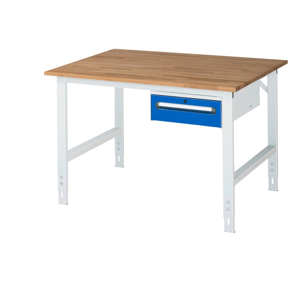 Produktabbildung Nr. 1: RAU Établi réglable en hauteur série TOM, HxlxP 760-1 080 x 1 250 x 1 000 mm, 1 tiroir, Plan de travail en hêtre massif
