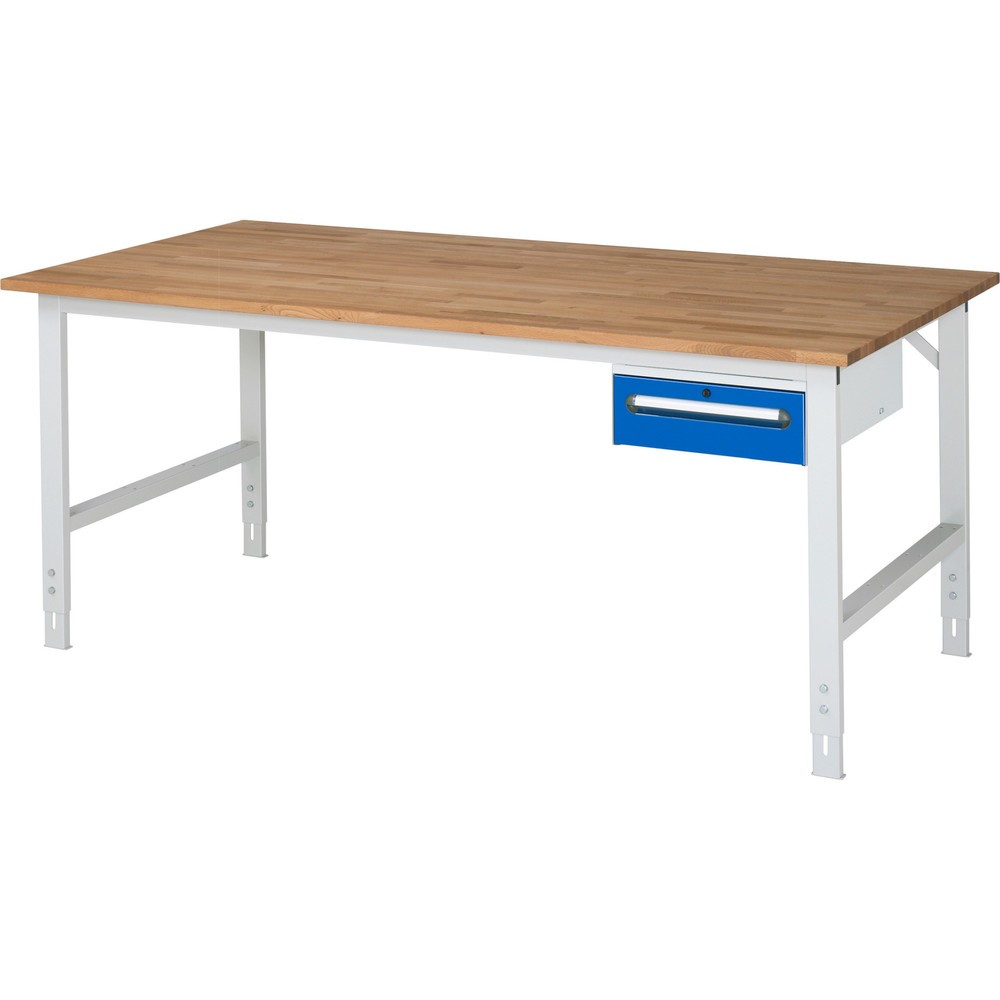 Produktabbildung Nr. 1: RAU Établi réglable en hauteur série TOM, HxlxP 760-1 080 x 2 500 x 1 000 mm, 1 tiroir, Plan de travail en hêtre massif