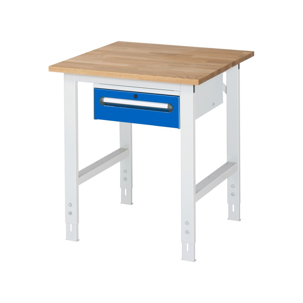 Produktabbildung Nr. 1: RAU Établi réglable en hauteur série TOM, HxlxP 760-1 080 x 750 x 800 mm, 1 tiroir, Plan de travail en hêtre massif