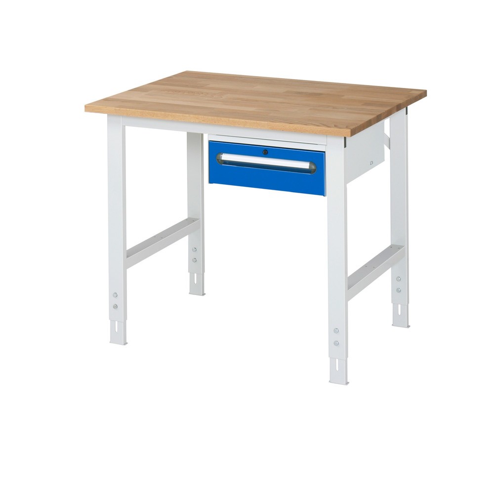 Produktabbildung Nr. 1: RAU Établi réglable en hauteur série TOM, HxlxP 760-1 080 x 1 000 x 800 mm, 1 tiroir, Plan de travail en hêtre massif