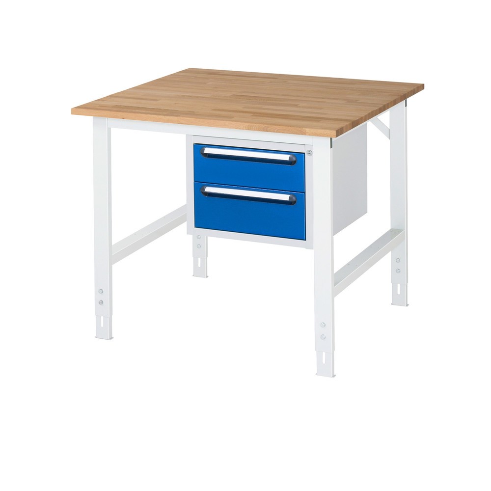 Produktabbildung Nr. 1: RAU Établi réglable en hauteur série TOM, HxlxP 760-1 080 x 1 000 x 1 000 mm, 2 tiroirs, Plan de travail en hêtre massif