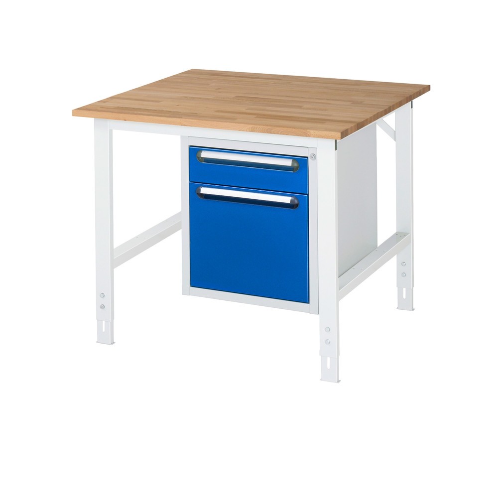 Produktabbildung Nr. 1: RAU Établi réglable en hauteur série TOM, HxlxP 760-1 080 x 1 000 x 1 000 mm, 2 tiroirs, Plan de travail en hêtre massif
