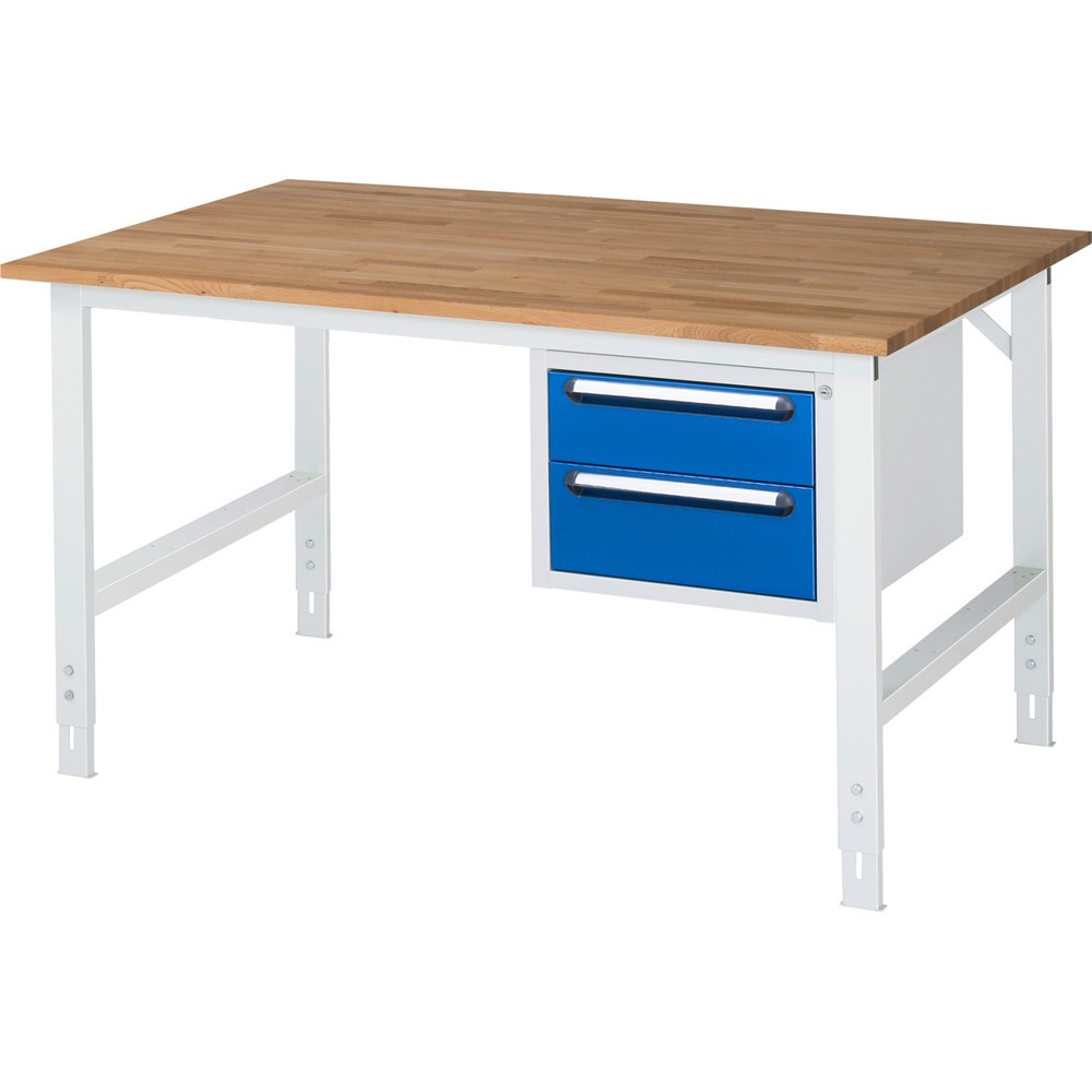 Produktabbildung Nr. 1: RAU Établi réglable en hauteur série TOM, HxlxP 760-1 080 x 1 500 x 1 000 mm, 2 tiroirs, Plan de travail en hêtre massif