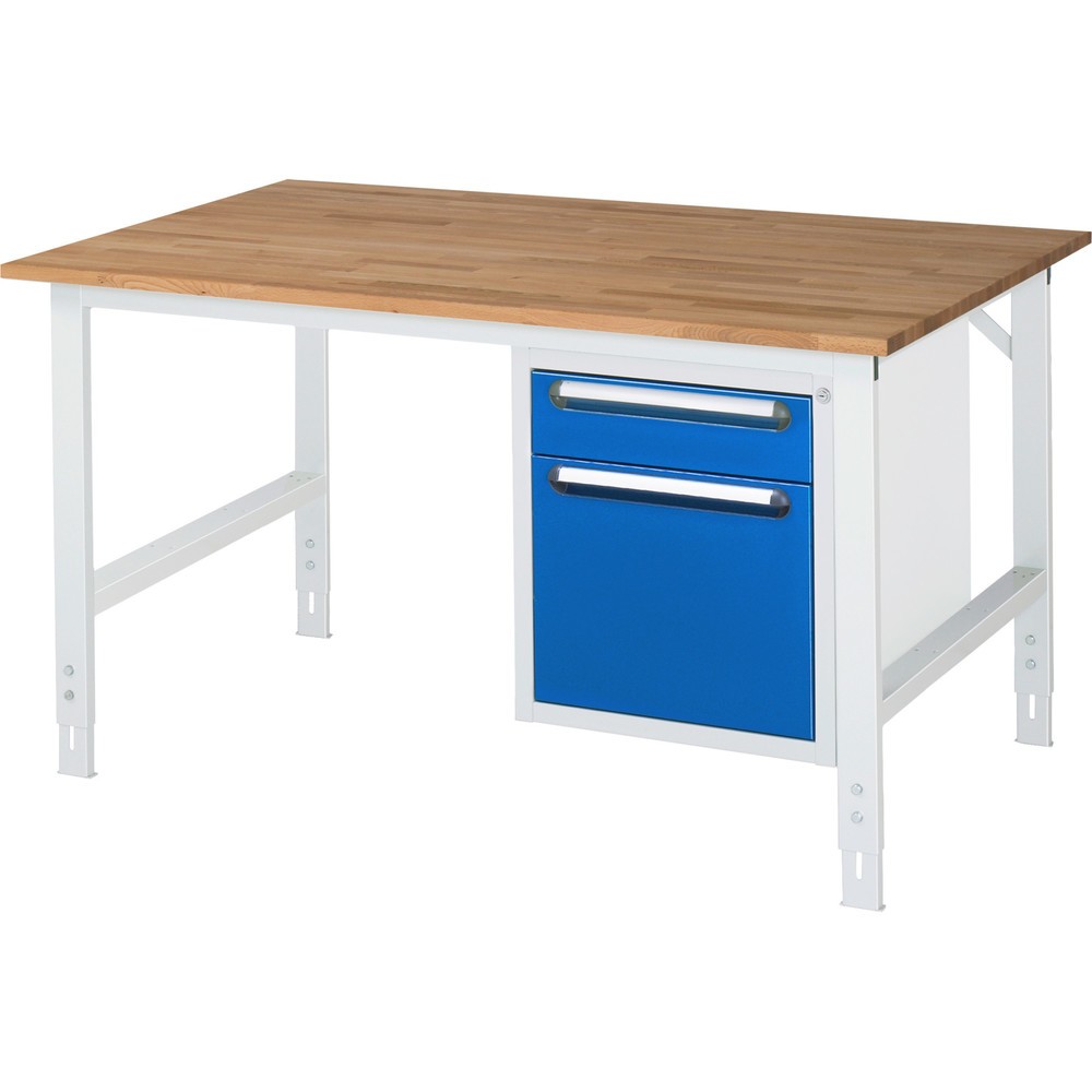 Produktabbildung Nr. 1: RAU Établi réglable en hauteur série TOM, HxlxP 760-1 080 x 1 500 x 1 000 mm, 2 tiroirs, Plan de travail en hêtre massif