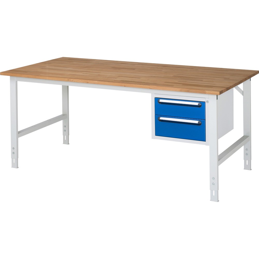 Produktabbildung Nr. 1: RAU Établi réglable en hauteur série TOM, HxlxP 760-1 080 x 2 500 x 1 000 mm, 2 tiroirs, Plan de travail en hêtre massif