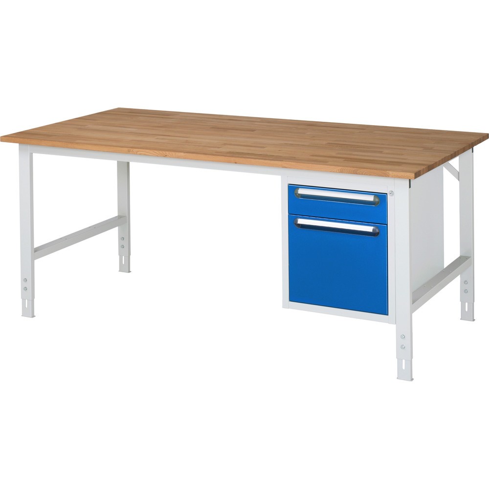 Produktabbildung Nr. 1: RAU Établi réglable en hauteur série TOM, HxlxP 760-1 080 x 2 500 x 1 000 mm, 2 tiroirs, Plan de travail en hêtre massif
