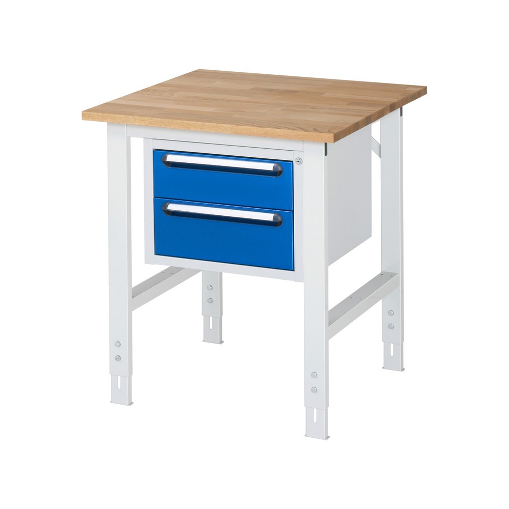 Produktabbildung Nr. 1: RAU Établi réglable en hauteur série TOM, HxlxP 760-1 080 x 750 x 800 mm, 2 tiroirs, Plan de travail en hêtre massif