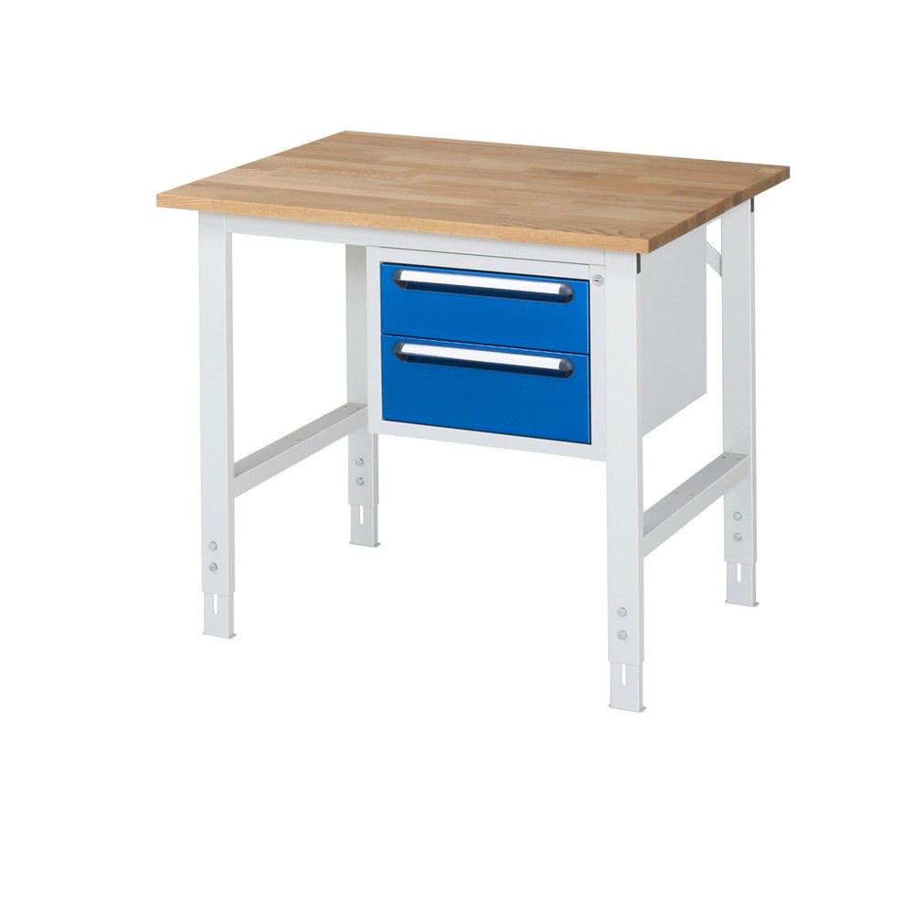Produktabbildung Nr. 1: RAU Établi réglable en hauteur série TOM, HxlxP 760-1 080 x 1 000 x 800 mm, 2 tiroirs, Plan de travail en hêtre massif