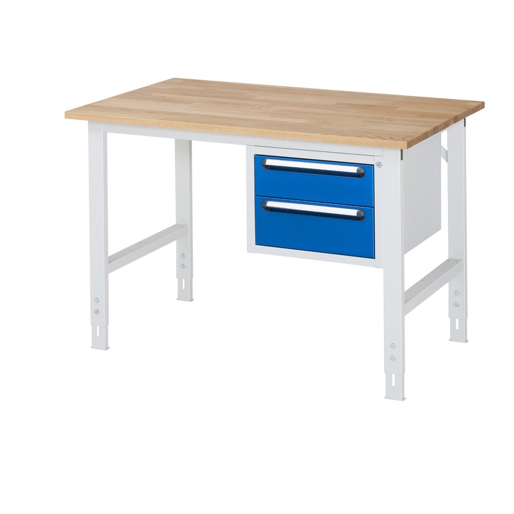 Produktabbildung Nr. 1: RAU Établi réglable en hauteur série TOM, HxlxP 760-1 080 x 1 250 x 800 mm, 2 tiroirs, Plan de travail en hêtre massif