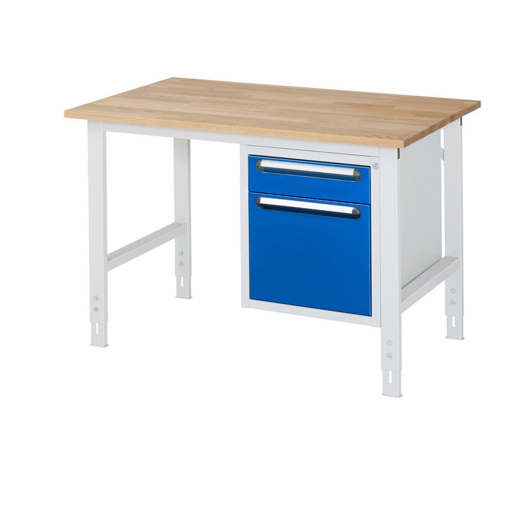 Produktabbildung Nr. 1: RAU Établi réglable en hauteur série TOM, HxlxP 760-1 080 x 1 250 x 800 mm, 2 tiroirs, Plan de travail en hêtre massif