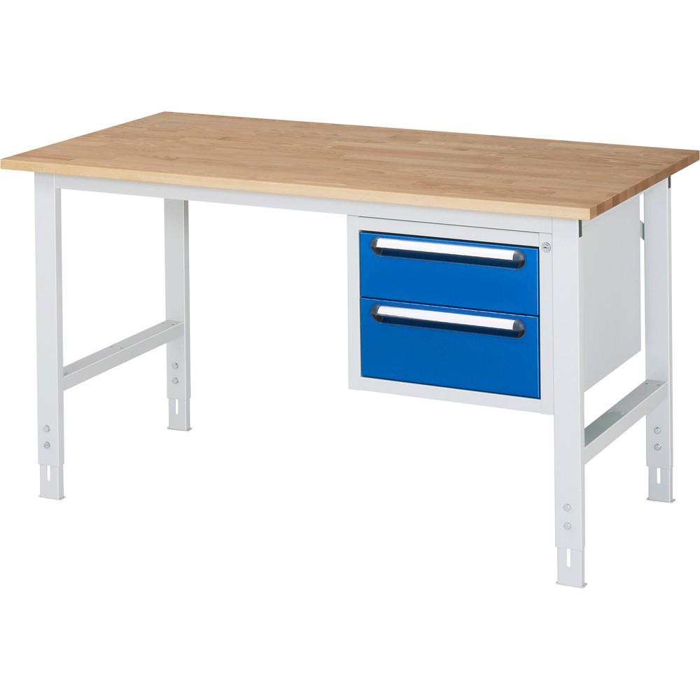 Produktabbildung Nr. 1: RAU Établi réglable en hauteur série TOM, HxlxP 760-1 080 x 1 500 x 800 mm, 2 tiroirs, Plan de travail en hêtre massif