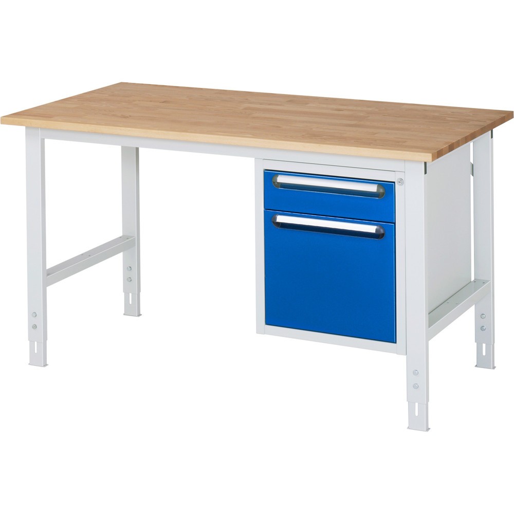 Produktabbildung Nr. 1: RAU Établi réglable en hauteur série TOM, HxlxP 760-1 080 x 1 500 x 800 mm, 2 tiroirs, Plan de travail en hêtre massif